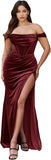 Niulatu Women's Velvet Slit Mermaid Prom Dress Long Off Shoulder Bridesmaid Dress Strapless Party HZ1007