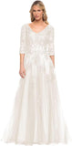 Niulatu Women's V-Neck 3/4 Sleeve Mother of The Bride Dress A-line Tulle Lace Appliques Long Formal Party Dress HZ1007