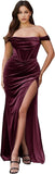 Niulatu Women's Velvet Slit Mermaid Prom Dress Long Off Shoulder Bridesmaid Dress Strapless Party HZ1007