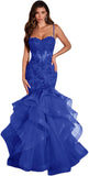 Niulatu Women's Lace Applique Tulle Prom Dresses Long Mermaid Ruffles Sparkly Formal Evening Party HZ1007