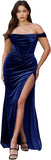 Niulatu Women's Velvet Slit Mermaid Prom Dress Long Off Shoulder Bridesmaid Dress Strapless Party HZ1007