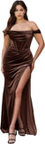 Niulatu Women's Velvet Slit Mermaid Prom Dress Long Off Shoulder Bridesmaid Dress Strapless Party HZ1007