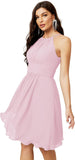 Niulatu Short Halter Top Chiffon Bridesmaid Dresses Tea Length A Line Formal Evening Party Cocktail Dress Dusty HZ1007