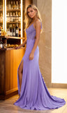 Niulatu Women's Lace Applique Mermaid Prom Dresses Long with Slit Stretchy Satin V Neck Formal Evening HZ1007