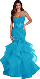 Niulatu Women's Lace Applique Tulle Prom Dresses Long Mermaid Ruffles Sparkly Formal Evening Party HZ1007