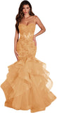 Niulatu Women's Lace Applique Tulle Prom Dresses Long Mermaid Ruffles Sparkly Formal Evening Party HZ1007