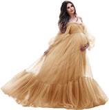 Niulatu Sleeve Maternity Dress Tulle Robe for Photoshoot Off Shoulder Pregnancy Baby Shower HZ1007