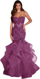 Niulatu Women's Lace Applique Tulle Prom Dresses Long Mermaid Ruffles Sparkly Formal Evening Party HZ1007
