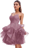 Niulatu Women's Puffy Ruffle Short Homecoming Dress Tull Tutu Prom Dress V Neck Formal Party HZ1007