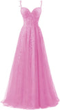 Niulatu Applique Tulle Prom Dresses for Women 2025 Spaghetti Straps Ball Gown Formal Evening Party Gown with HZ1007