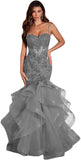 Niulatu Women's Lace Applique Tulle Prom Dresses Long Mermaid Ruffles Sparkly Formal Evening Party HZ1007