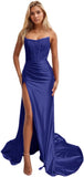 Niulatu Women's Satin Lace Mermaid Prom Dresses Long with Slit 2025 Strapless Formal Evening Party HZ1007