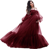 Niulatu Sleeve Maternity Dress Tulle Robe for Photoshoot Off Shoulder Pregnancy Baby Shower HZ1007