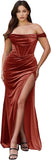 Niulatu Women's Velvet Slit Mermaid Prom Dress Long Off Shoulder Bridesmaid Dress Strapless Party HZ1007