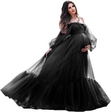 Niulatu Sleeve Maternity Dress Tulle Robe for Photoshoot Off Shoulder Pregnancy Baby Shower HZ1007