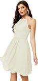 Niulatu Short Halter Top Chiffon Bridesmaid Dresses Tea Length A Line Formal Evening Party Cocktail Dress Dusty HZ1007