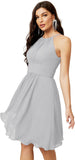 Niulatu Short Halter Top Chiffon Bridesmaid Dresses Tea Length A Line Formal Evening Party Cocktail Dress Dusty HZ1007