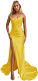 Niulatu Women's Satin Lace Mermaid Prom Dresses Long with Slit 2025 Strapless Formal Evening Party HZ1007