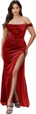 Niulatu Women's Velvet Slit Mermaid Prom Dress Long Off Shoulder Bridesmaid Dress Strapless Party HZ1007