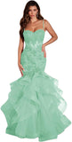 Niulatu Women's Lace Applique Tulle Prom Dresses Long Mermaid Ruffles Sparkly Formal Evening Party HZ1007