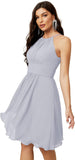 Niulatu Short Halter Top Chiffon Bridesmaid Dresses Tea Length A Line Formal Evening Party Cocktail Dress Dusty HZ1007