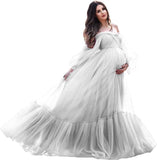 Niulatu Sleeve Maternity Dress Tulle Robe for Photoshoot Off Shoulder Pregnancy Baby Shower HZ1007