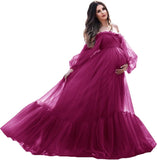 Niulatu Sleeve Maternity Dress Tulle Robe for Photoshoot Off Shoulder Pregnancy Baby Shower HZ1007