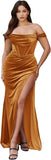 Niulatu Women's Velvet Slit Mermaid Prom Dress Long Off Shoulder Bridesmaid Dress Strapless Party HZ1007