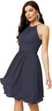 Niulatu Short Halter Top Chiffon Bridesmaid Dresses Tea Length A Line Formal Evening Party Cocktail Dress Dusty HZ1007