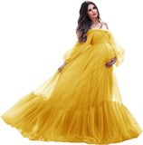 Niulatu Sleeve Maternity Dress Tulle Robe for Photoshoot Off Shoulder Pregnancy Baby Shower HZ1007