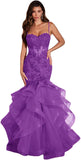 Niulatu Women's Lace Applique Tulle Prom Dresses Long Mermaid Ruffles Sparkly Formal Evening Party HZ1007