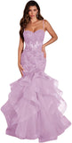 Niulatu Women's Lace Applique Tulle Prom Dresses Long Mermaid Ruffles Sparkly Formal Evening Party HZ1007