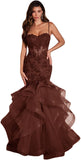 Niulatu Women's Lace Applique Tulle Prom Dresses Long Mermaid Ruffles Sparkly Formal Evening Party HZ1007