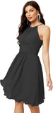 Niulatu Short Halter Top Chiffon Bridesmaid Dresses Tea Length A Line Formal Evening Party Cocktail Dress Dusty HZ1007