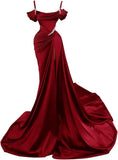 Niulatu Spaghetti Straps Wine Red Long Prom Dresses SD1311