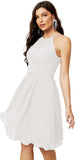 Niulatu Short Halter Top Chiffon Bridesmaid Dresses Tea Length A Line Formal Evening Party Cocktail Dress Dusty HZ1007