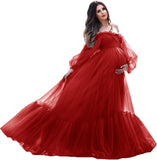 Niulatu Sleeve Maternity Dress Tulle Robe for Photoshoot Off Shoulder Pregnancy Baby Shower HZ1007