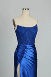 Niulatu Women's Satin Lace Mermaid Prom Dresses Long with Slit 2025 Strapless Formal Evening Party HZ1007