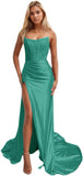 Niulatu Women's Satin Lace Mermaid Prom Dresses Long with Slit 2025 Strapless Formal Evening Party HZ1007