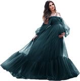 Niulatu Sleeve Maternity Dress Tulle Robe for Photoshoot Off Shoulder Pregnancy Baby Shower HZ1007