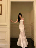 Sexy Mermaid Spaghetti Straps White Sleeveless Prom Dresses Party Dress Summer Birthday Outfits 20th Birthday Dresses HZ1214