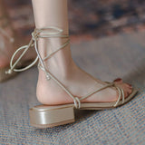 Niulatu Women Shoes Sandals for Summer Lace-up Korean Fairy Platform Designer Flat Heel Rome Beach Slipper Luxury Slides DJSE