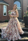 Strapless Floral Tulle Ruffles Formal HZ0308