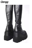 Niulatu Women's Boots 2025 Ladies Fashion Platform Boots Chunky Heel Wedges Mid Calf Women Boots Casual Shoes Woman Thigh High Boots DJSE