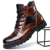 Niulatu Men High Top Boots Leather Round Toe Grid Pattern Square Heel Males Shoes Exquisite Leisure Design Men Boots Cowboy Boots DJSE