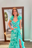 Sexy Pink Floral Cutouts A-line Ruffle Long HZ0308