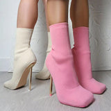 Niulatu Women Ankle Boots Shoes Square Toe Knitted Ladies Socks Boots High Heels Fashion Female Short Boot Woman Booties 2025 DJSE