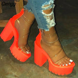 Niulatu Party Platform Chunky Heel Sandals Summer Plus Size Shoes Transparent Gladiator Heel Sandals Shoes Women DJSE