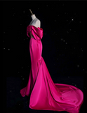 Niulatu Mermaid Off The Shoulder Neckline Satin Pink Long Prom Dresses Party Dress SD1339