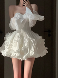 Niulatu Ball Gown Sweetheart White Satin Floral Holiday Dress Birthday Dresses Birthday Outfits SD1239
